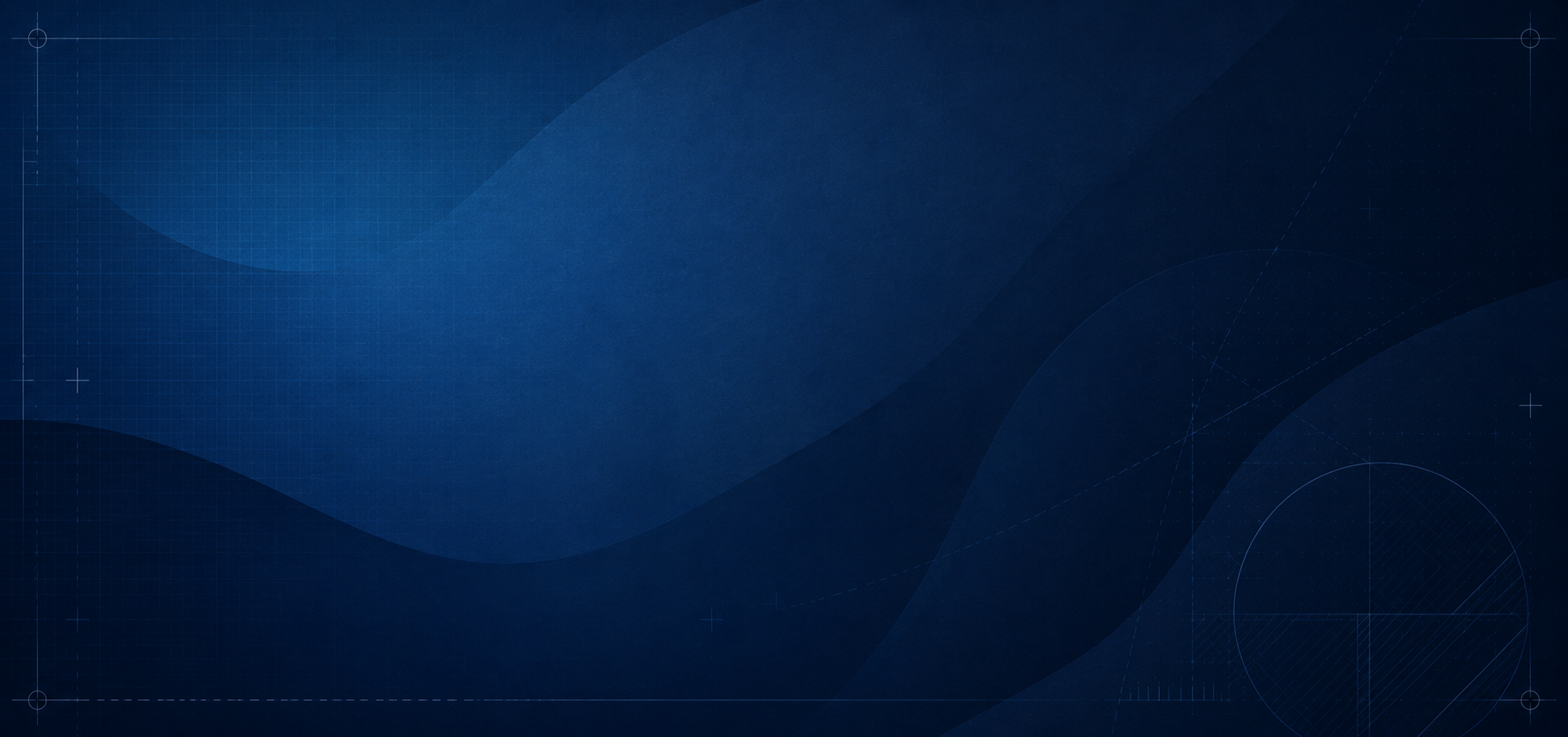 A dark blue abstract background with layered wavy shapes and faint blueprint-style grid lines and circular technical drawings. FFS Print and Media 